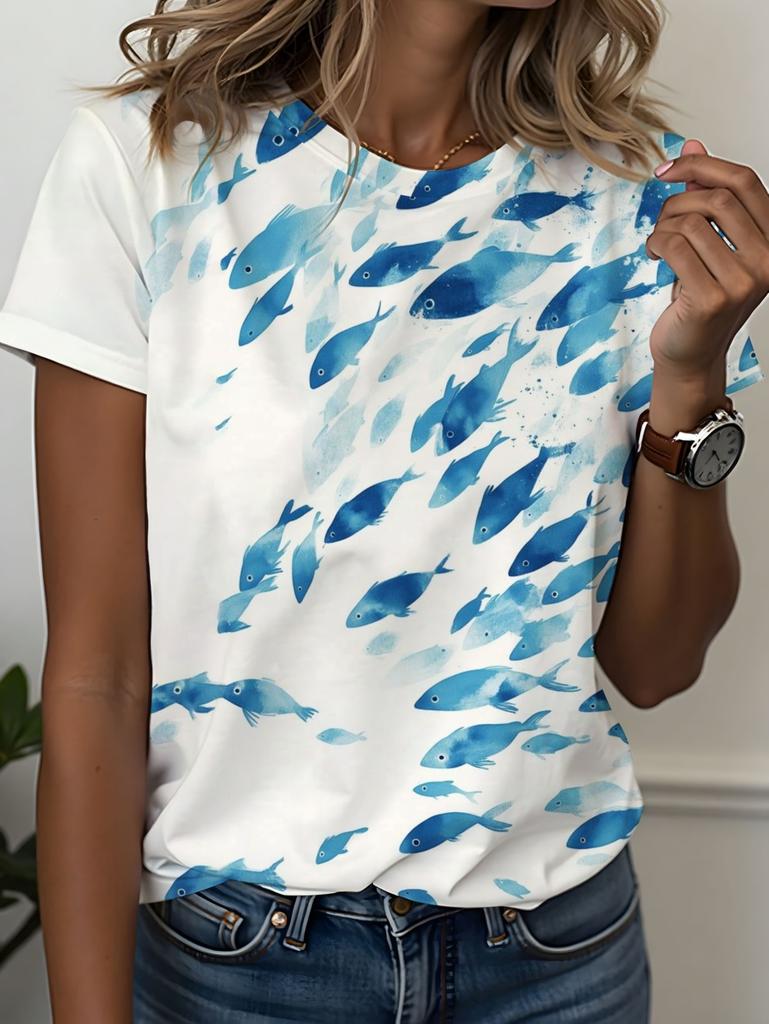 Summer Women's 3D Print Goldfish Graphics T-Shirt Fashion Casual Tees O-Neck Tops Short Sleeves T-Shirt Street Women's Clothing