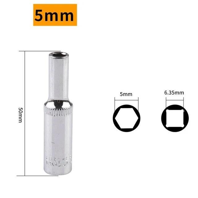 1pc 1/4 Hex Socket Adapter Chromium-vanadium Steel Deep Socket Wrench Head Sleeve For Ratchet Wrench Auto Repair Hand Tool