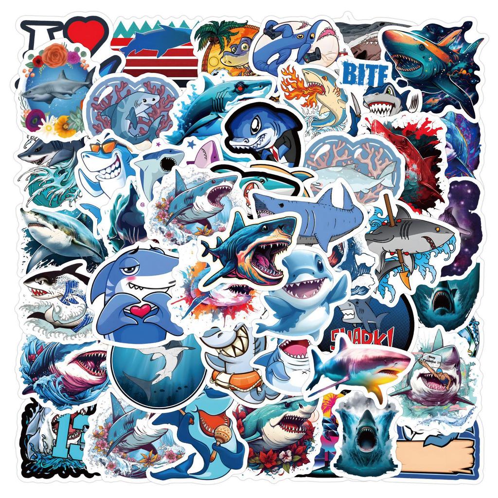 Ocean Creature Cartoon Shark Waterproof Stickers: 60 Sheets for Journals, Water Bottles, Computers