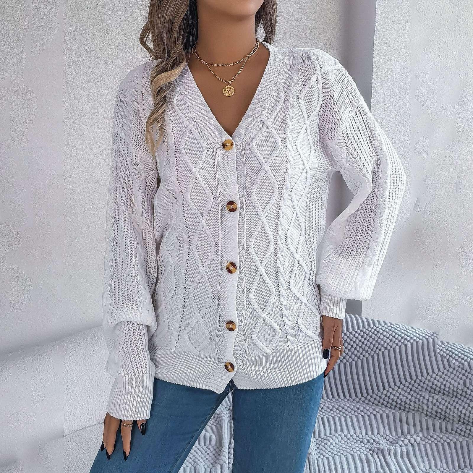 

Женская мода повседневная с длинным рукавом на пуговицах вязаный кардиган свитер куртка однотонный кардиган пальто L белый