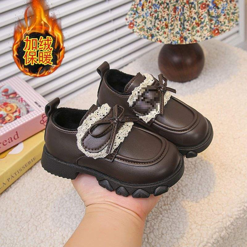2025 Autumn New Fashion Korean Version of Girls Lace Bow Princess Leather Shoes Soft Sole Non-slip Loafers Outer Wear