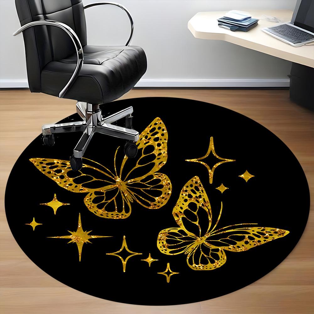 1pc Butterfly Sparkle Office Round Area Rug,  Mat Suitable ForOffice, Under Office Chairs Bedroom Living Room Home Decor, Room Deco