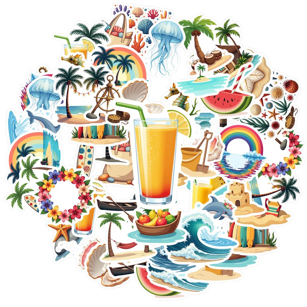 35-70pcs Tropical Island Beach Stickers Summer Travel Diy Luggage Guitar Fridge Laptop Graffiti Sticker Stationery School
