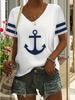T-shirt à col en V imprimé ancre, T-shirt décontracté à manches courtes printemps et été, vêtements pour femmes