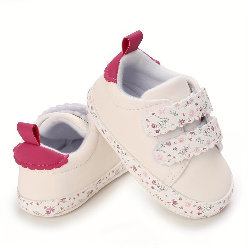 Adorable Floral Print Sneakers Baby Girls Trendy Comfy Slip On Slippers Adjustable Hook Loop Fastener