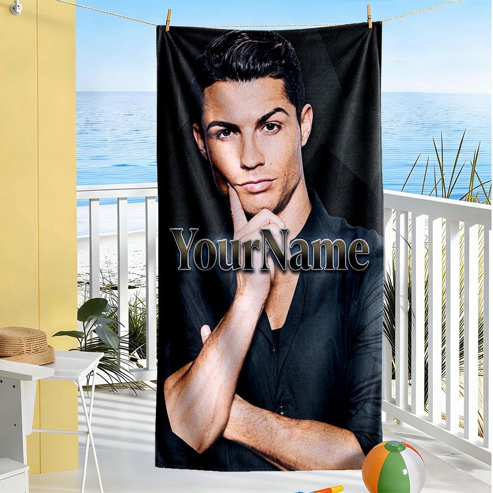 Cristiano Ronaldo Customize Text Beach Towel High Absorbency & Quick-Dry Suitable for Sports Travel Swimming Yoga Bathroom Beach And Pool