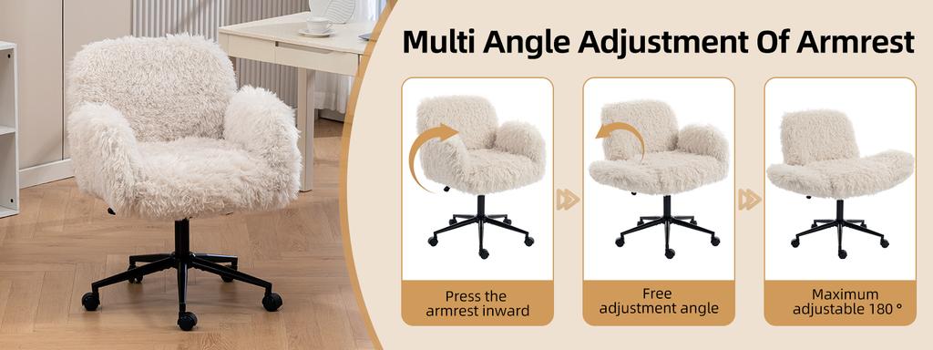 Bürostuhl, Fünfstufig verstellbare Armlehnen, Rollen, Ergonomisch, Verdickte Rückenlehne, Drehbar, für Homeoffice, Schminktisch, Schlafzimmer und Wohnzimmer