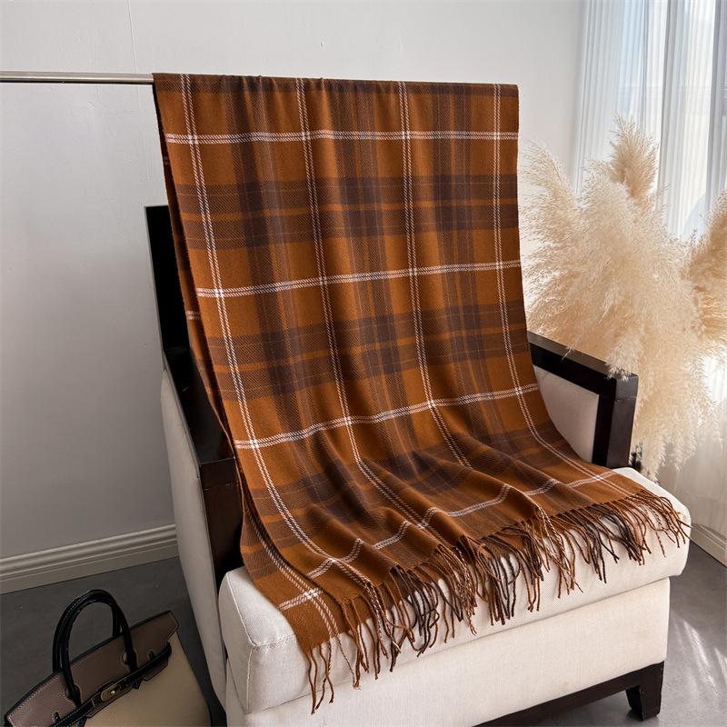 Retro British plaid autumn and winter warm and cold scarf shawl commuting versatile couple fringed imitation cashmere scarf