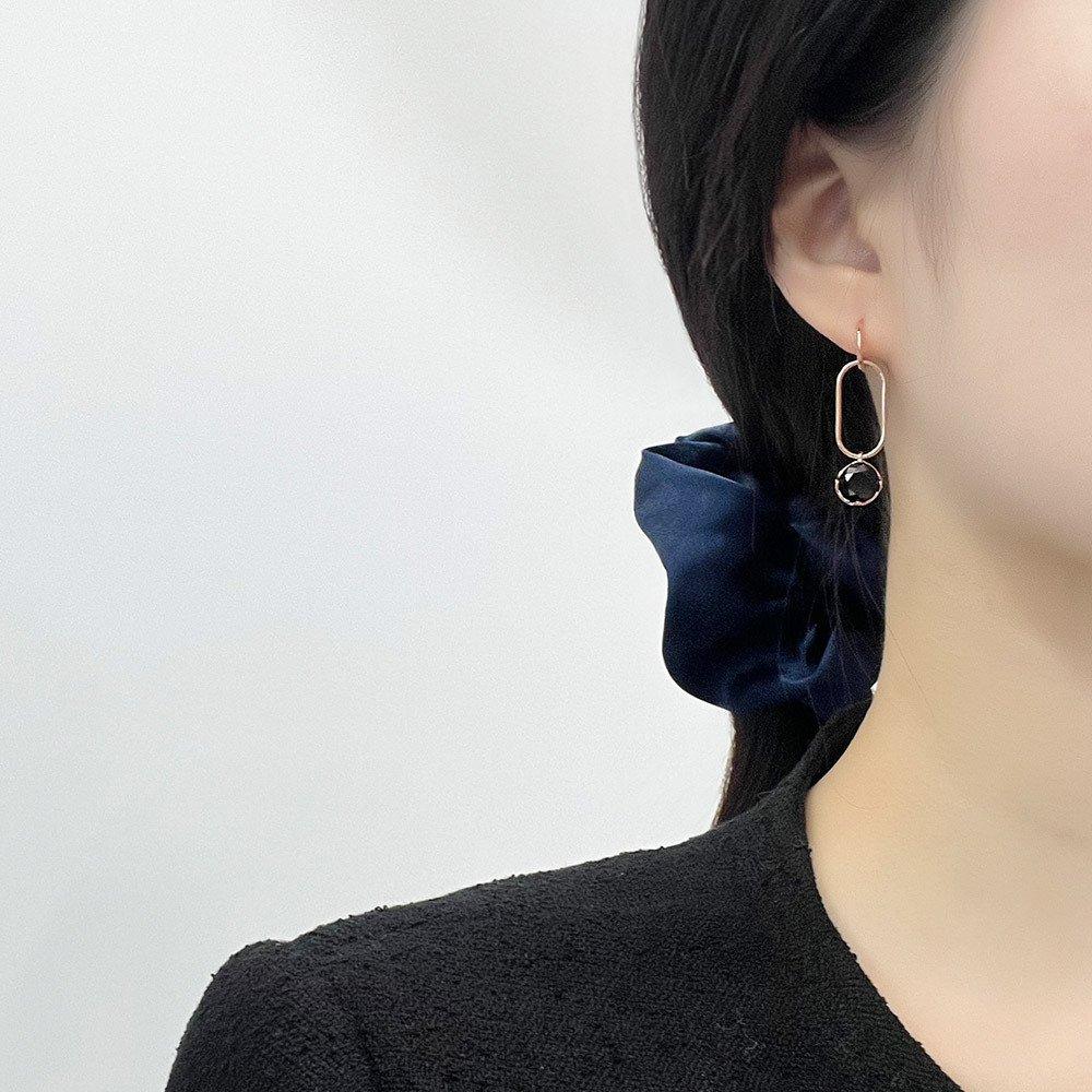 [Dieuamour] 14K Rose Gold Half Ring Earrings, Luxurious Earrings