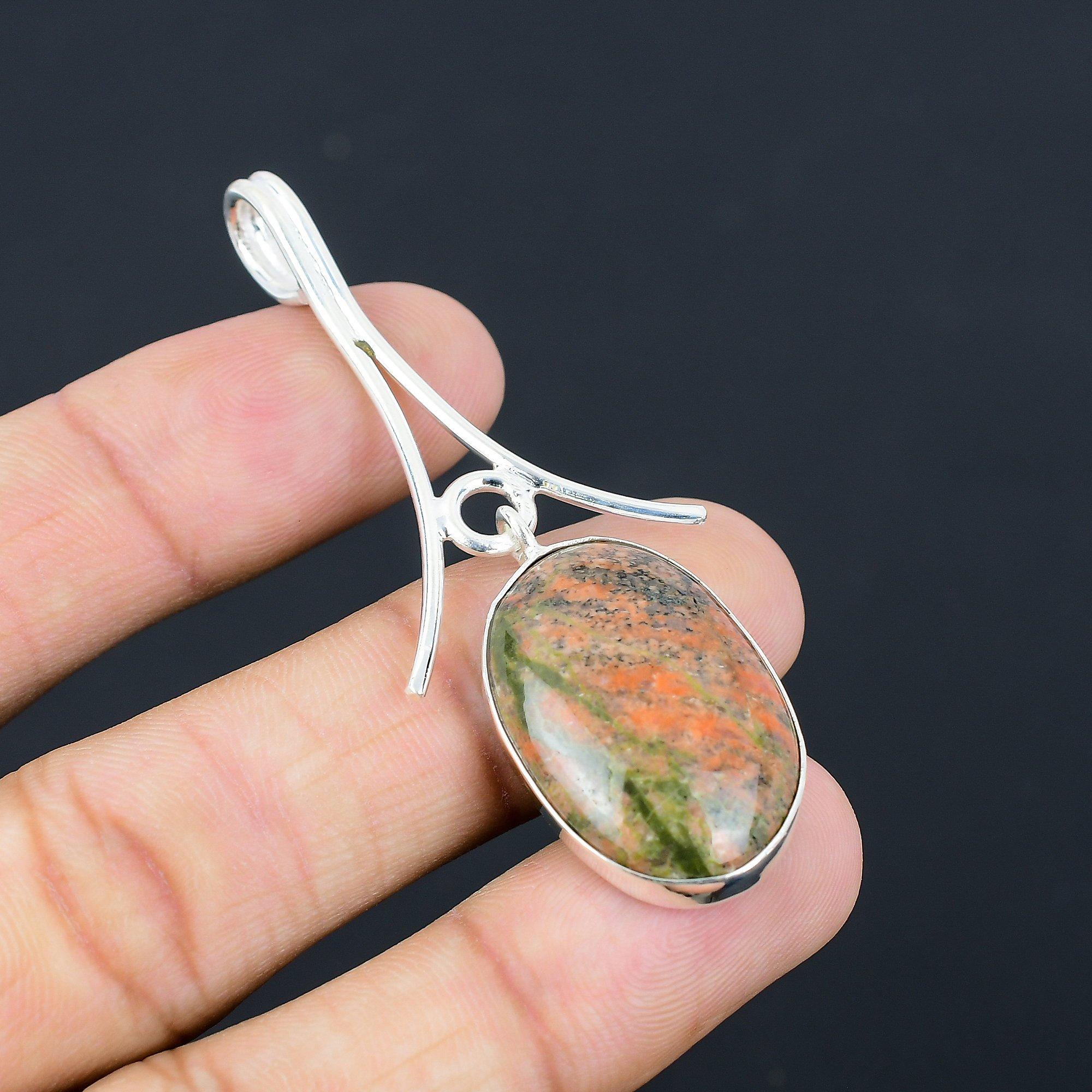 Sterling Silver Oval Natural Unakite Anniversary Mother Birthday Pendant Jewelry
