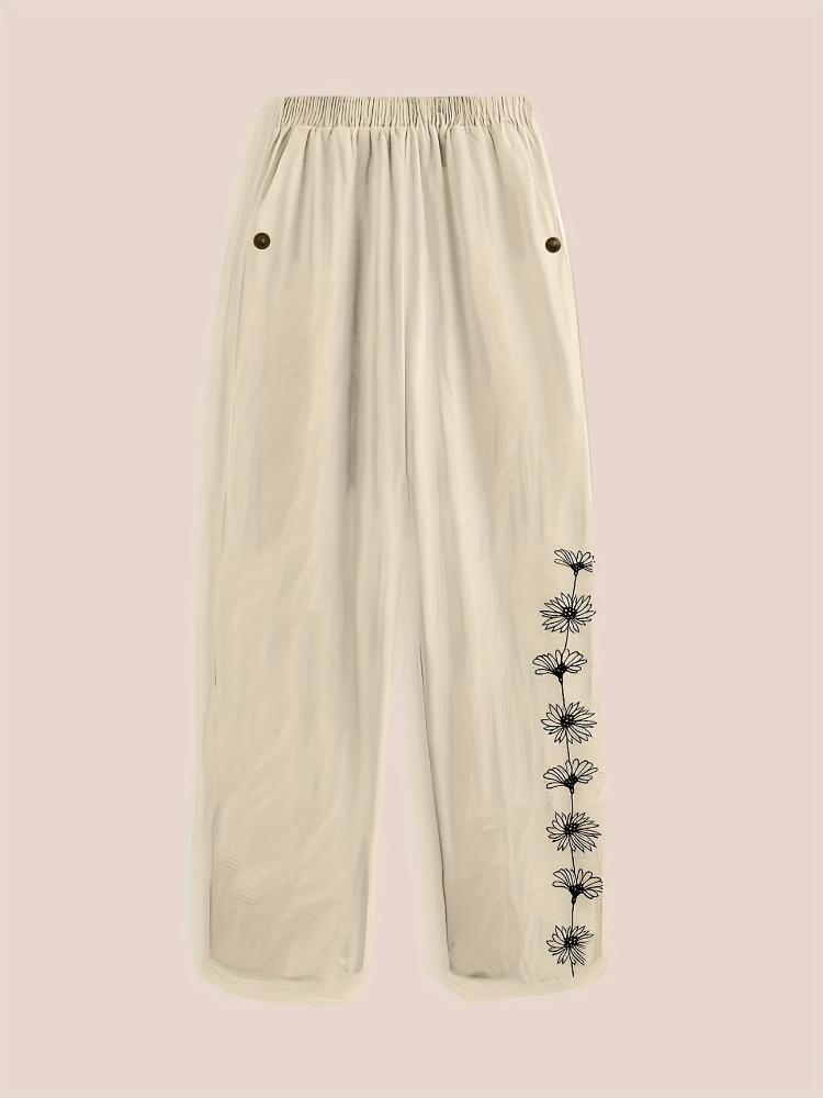 Spodnie z nadrukiem kwiatowym w dużych rozmiarach, wiosenno-letnie, swobodne, z kieszeniami i elastyczną talią, odzież damska w dużych rozmiarach