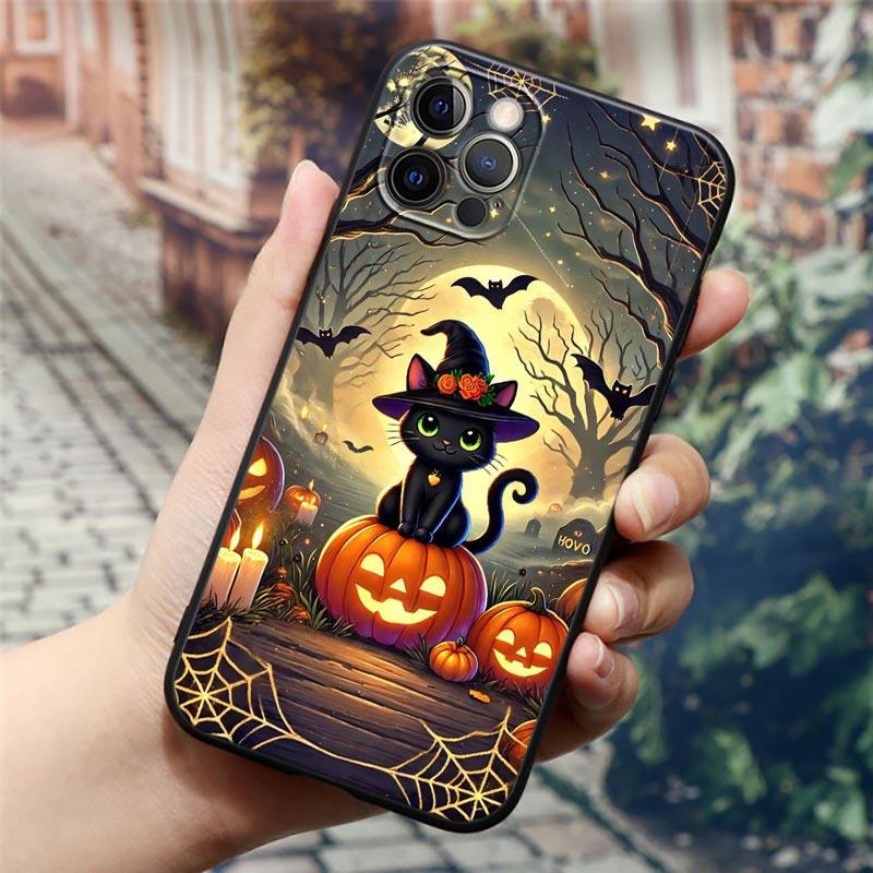 Happy Halloween Cat Pumpkin Phone Case For Apple iPhone 17 16 15 14 13 12 11 Pro Max 16 Plus 17Air 17PM Back Cover Silicon Funda