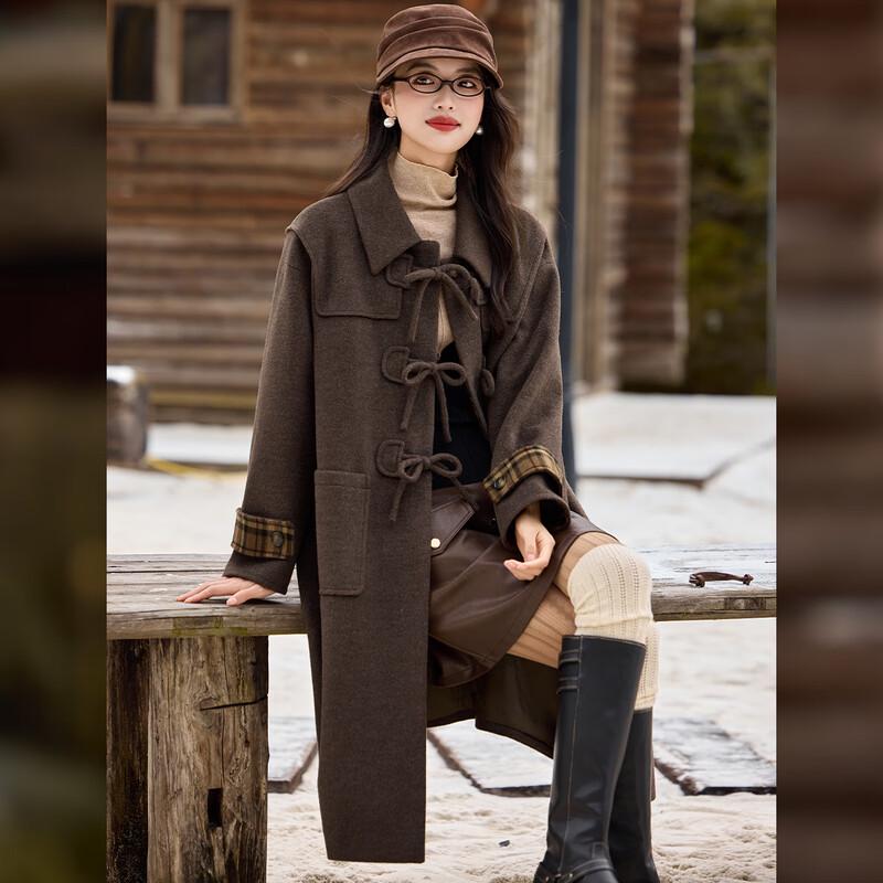 Bailuyu Damen Retro Britischer Stil Revers Wintermantel