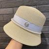 Pearl rhinestone M standard straw hat female summer seaside socialite hat face covering bucket hat sun protection beach hat