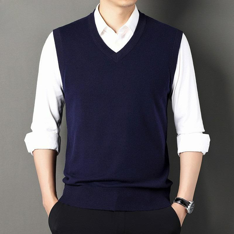 Wool Men's Autumn and Winter Thickened Vest Sleeveless Chicken Heart Collar Sweater Wool Vest Men