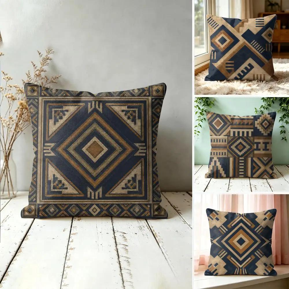 Modern Geometric Boho Style Pillow Case Double-Sided Plush Sofa Cushion Covers Organic Breathable Invisible Zipper