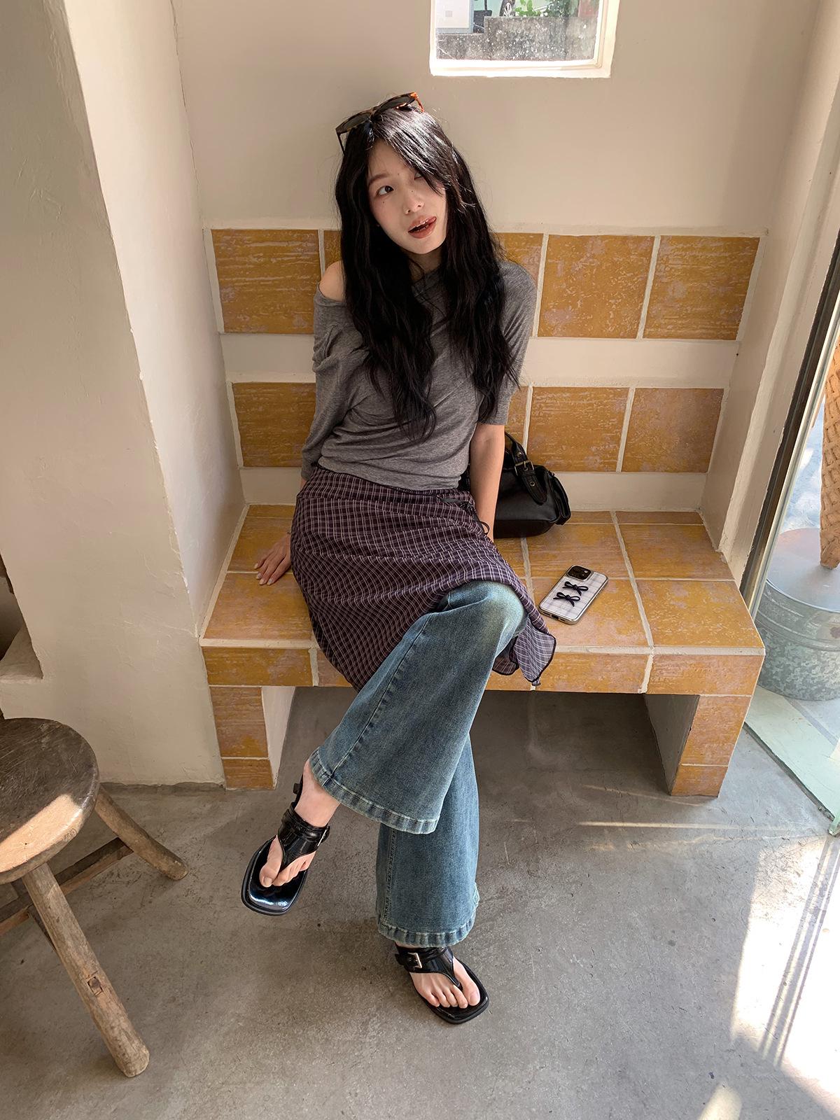 [9hour] Women s Faux Two-Piece Layered Plaid Lace-Up Skirt - Spring 2026 m3911 One Size