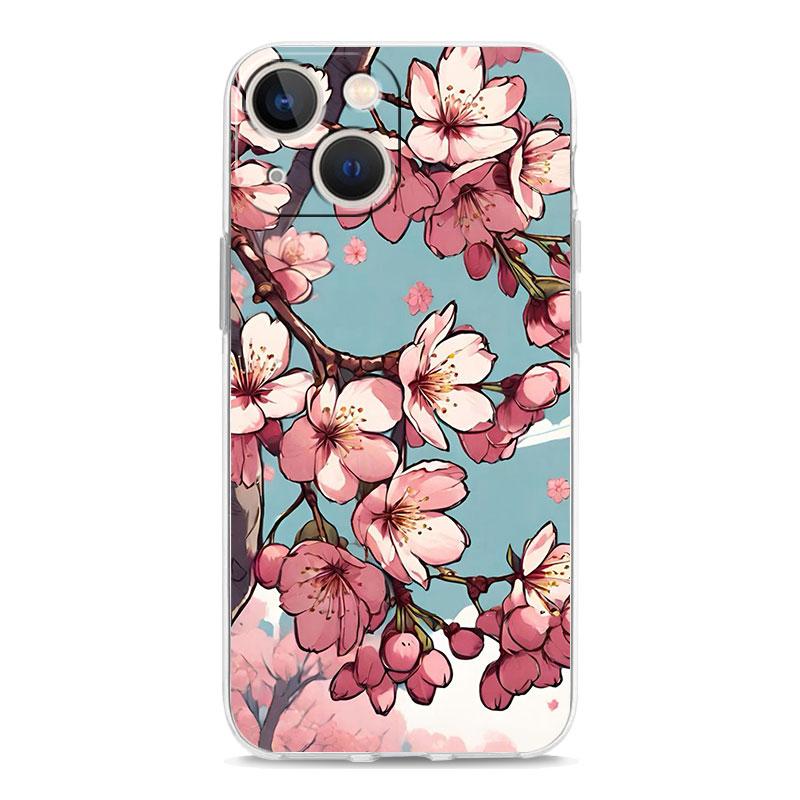Cherry Blossom Tree Luxury Transparent Phone Case For iPhone 15 14 13 12 mini 11 Pro Max XS X XR SE 7 8 Plus Clear Cover