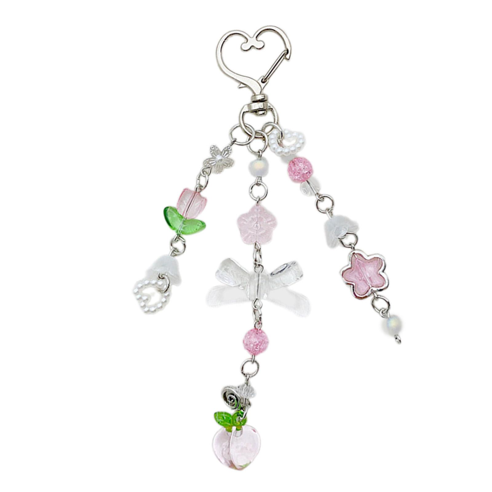 

Брелок ручной работы с подвеской в виде клубники/персика, разноцветный бисерный брелок для ключей, ювелирное украшение для стильных людей 2 розовый