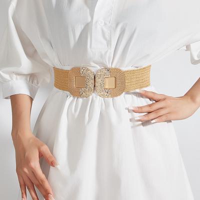 Spring And Summer Imitation Pp Grass Woven Elastic Belt Women'S Dress With Decorative Trend Waist Seal