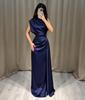 Satin Round Neck Pleated Waist-Cinching Elegant Evening Gown 2026
