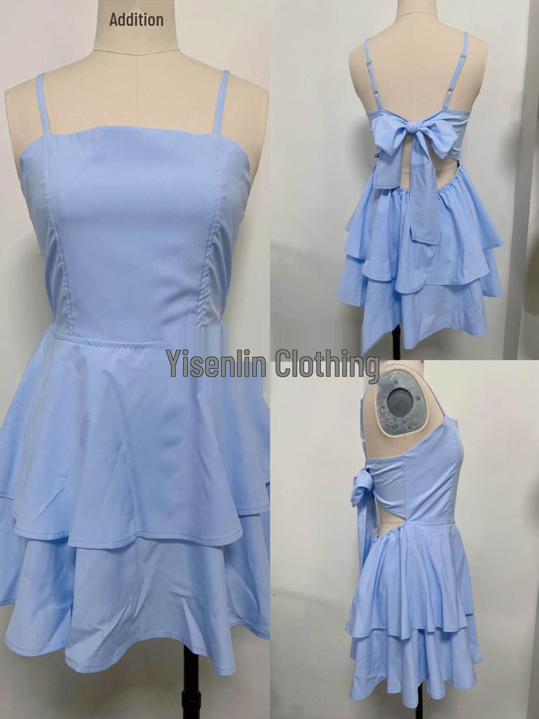 2024 European & American Style Backless Bow Sling Mini Dress