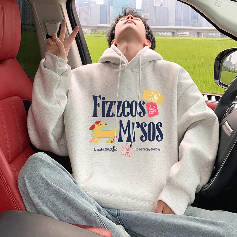 Мужская повседневная толстовка 2025 года, тяжелая - Осенне-зимний стиль Гонконга, свободный крой M серый/белый