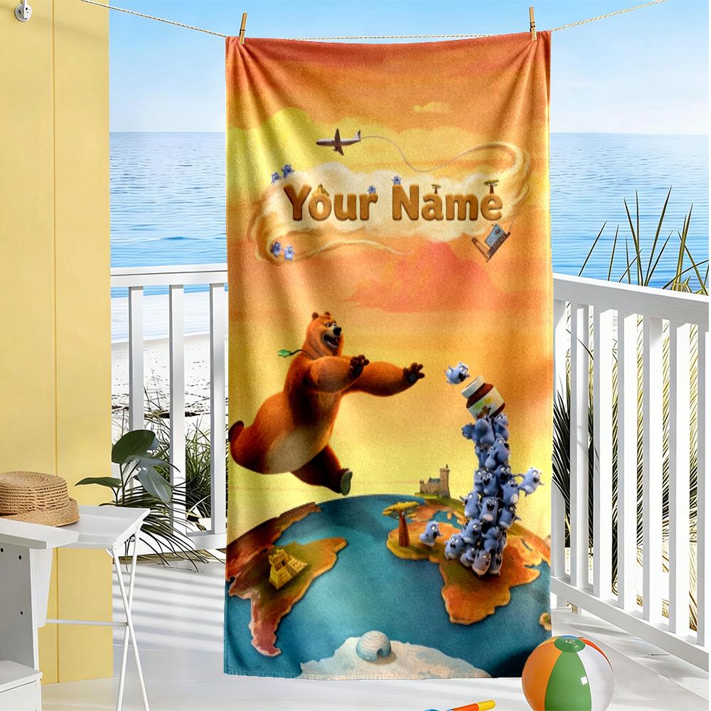 Grizzy & Lemmings Customize Text Beach Towel Super Soft Microfiber Quickdry Fabric