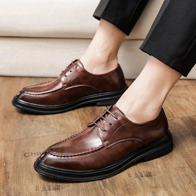 

Leather shoes men s business formal leather men s shoes autumn 2025 new trendy breathable British men s leathershoes 38 чёрный