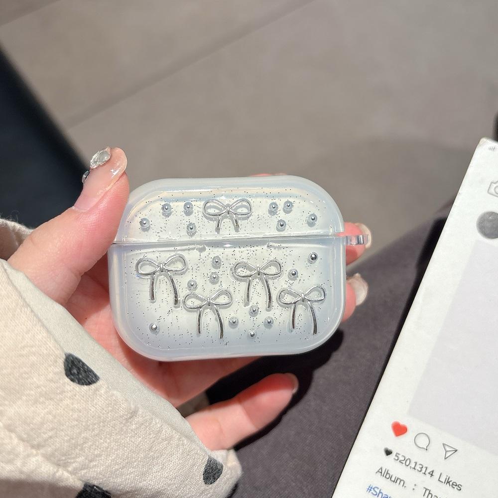 Cute 3D Cherry Bowknot Epoxy Earphone Case for AirPods 2 3 4 Pro Pro2 Wireless Bluetooth Headphone Box Shockproof Protect Cover