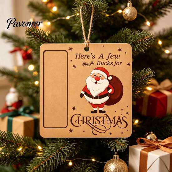 Christmas Tree Money Hanging Decor Wooden Holder, Vintage Cash Gift Holder Ornaments Graduation Pendant with Santa/Snowman/Tree Pattern for