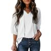 Women T-shirt V-Neck Jacquard Decor 3/4 Sleeves Pullover Tops Solid Color Loose Fit Tops Party Daily Wear