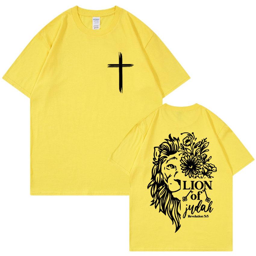 Jesus Lion of Judah Print T-shirt for Men Women Aesthetic Christian Clothing T Shirts Fashion Oversized 100% Cotton T Shirt Tops
