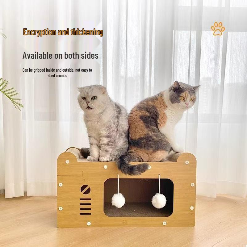 Durable Cat Bed & Scratching Post Combo: Year-Round, No-Shed, Scratch-Resistant Cat Toy & House