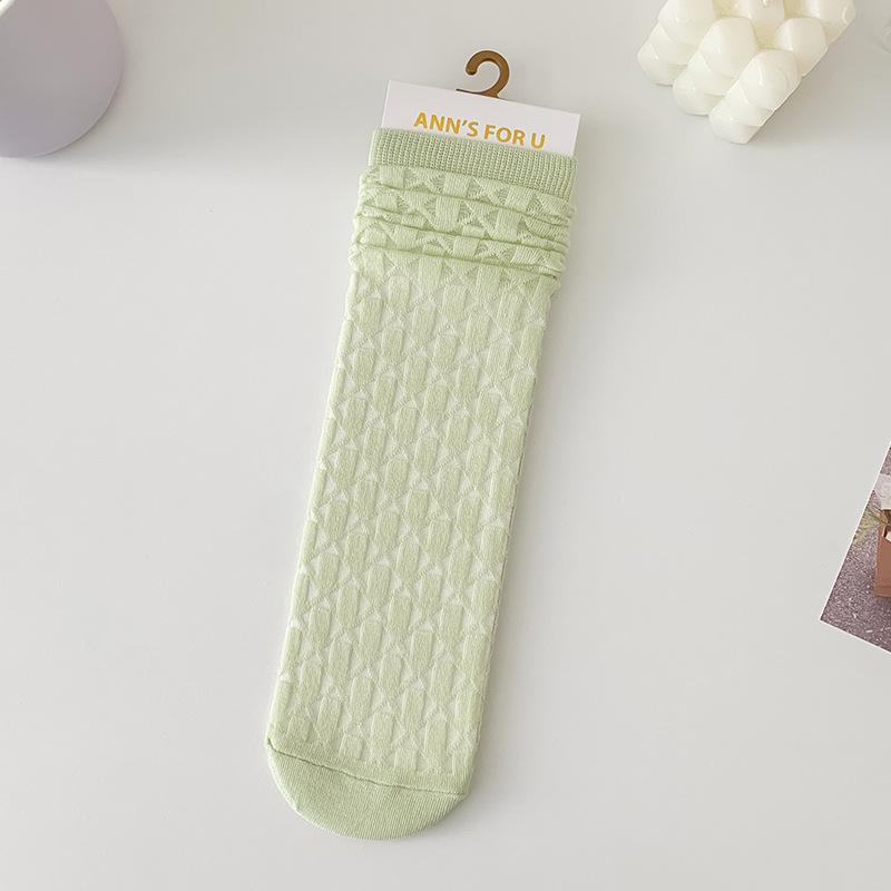 

Летние тонкие женские ажурные сетчатые дышащие кружевные носки в японском стиле однотонные школьные женские свободные длинные носки зелёный