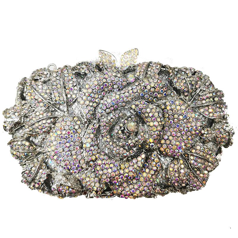 

WHTUOHENG Flower Diamond Evening Clutch Bags White/Purple/Red 9 Colors Purses Women Crystal Dinner Prom Handbag Party Purse 17cmX12cmX6cm