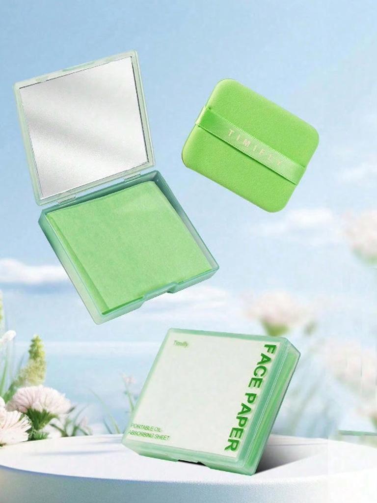 111 Sheets Bamboo Charcoal Oil Absorbing Paper, Portable Oil Control Blotting Paper with Mirror & Powder Puff for Men