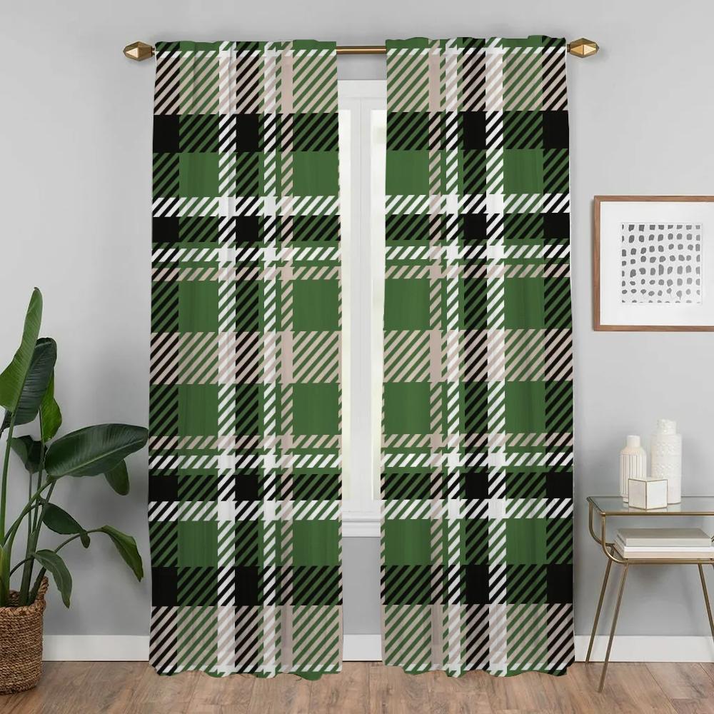 Pasy Kratka Nowoczesne Zasłony do Salonu na Okno do Kamery Dekoracja Halloween Odcienie Tiul na Przedział Sypialni