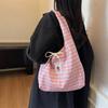 Plaid Contrasting Color Small Fresh Female Large Capacity Student Commuting Tote Polyester Versatile Casual Shoulder Bag