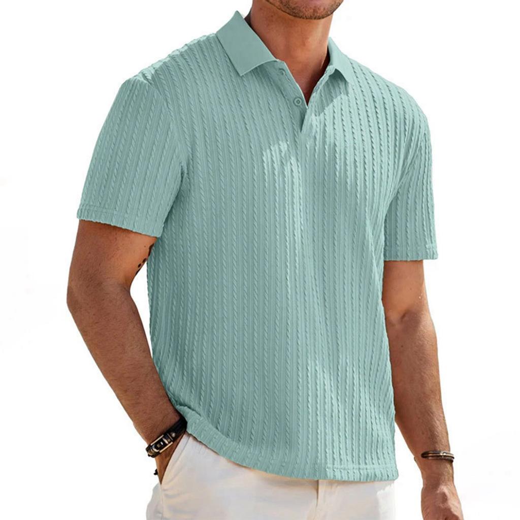 Men's Loose Fit Knitted Jacquard Short Sleeve Polo Shirt Button Front Casual Business Lightweight Summer Top