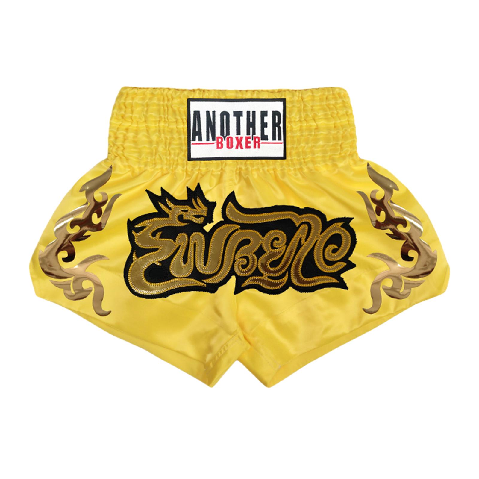 

Boys Metallic Letter Satin Boxing Shorts Side Slit Elastic Wide Waistband Training Fitness Trunks 5-7 Years