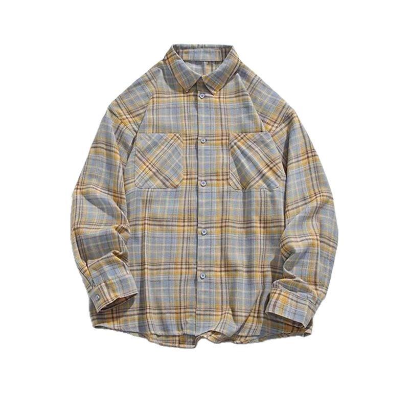 Unisex Retro Plaid Long Sleeve Shirt Jacket - Trendy Casual Style for Spring