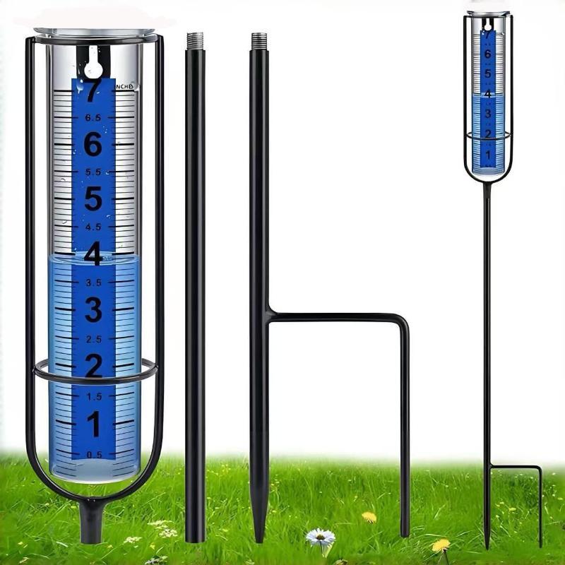 Glass Rain Gauge Clear Accurate Scale 7 Inch Capacity Sturdy Ground Stake for Patio Outdoor Rain Monitoring