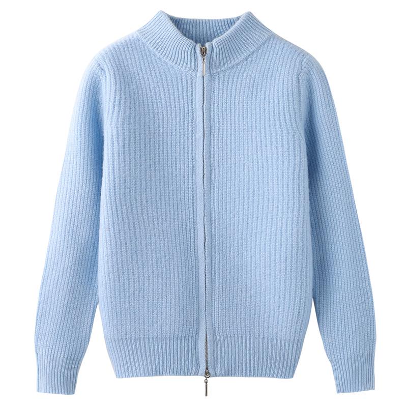 Kids' Unisex Wool Zip Cardigan: Half-Collar, Long-Sleeve Fashion Sweater