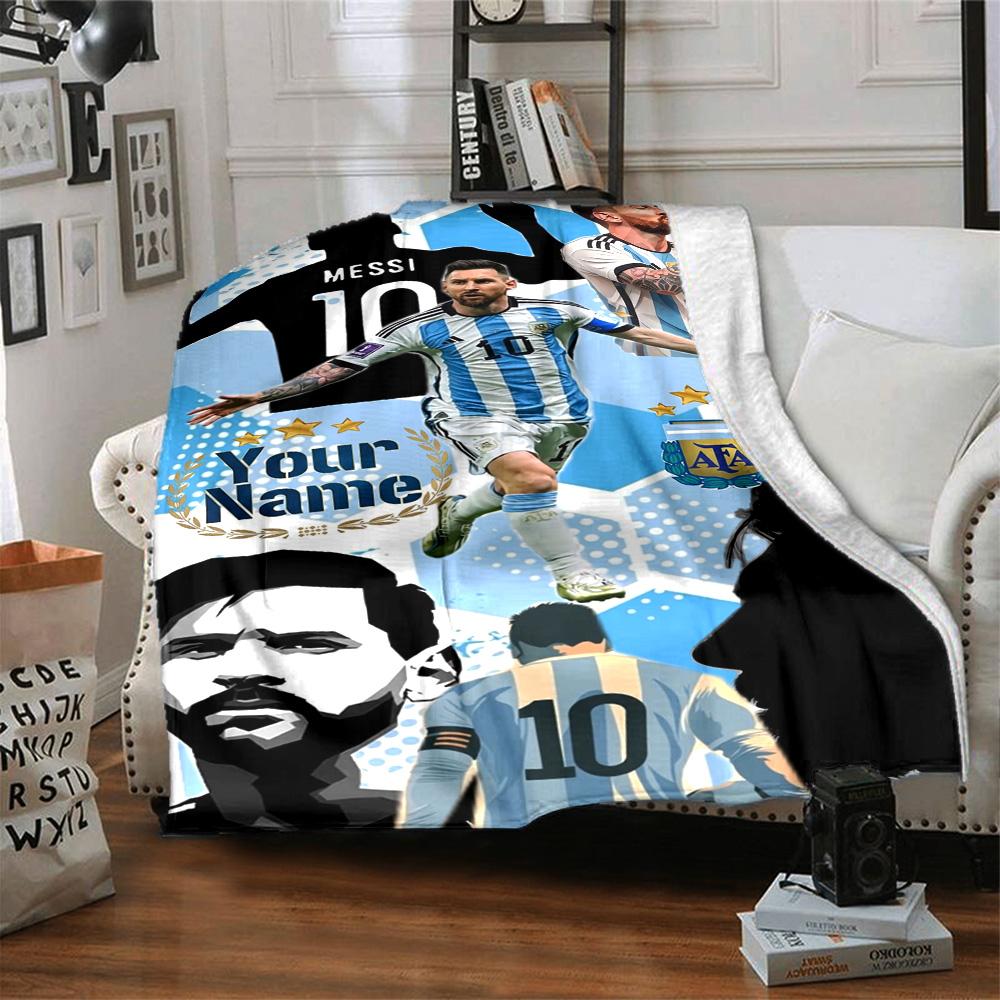 Football Messi Personalized Text Blanket Multi-purpose Personalized Blanket Durable Comfort Perfect for Chair Livingroom Nap Bed for All Occasions