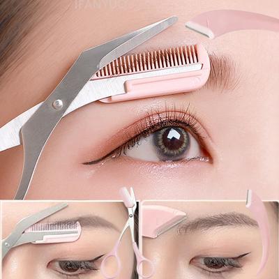 2-teiliges Augenbrauentrimmer-Set in Halbmondform aus Edelstahl, gebogene Damen-Augenbrauen- und Wimpernschere mit Kamm, Make-up-Werkzeug