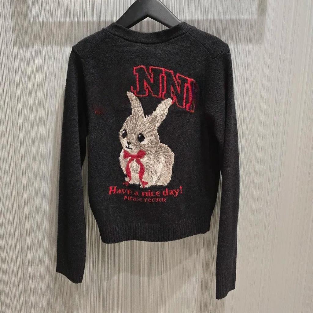 New Styles: Rabbit Pattern Wool Blend V-Neck Cardigan & Round Neck Pullover Sweater