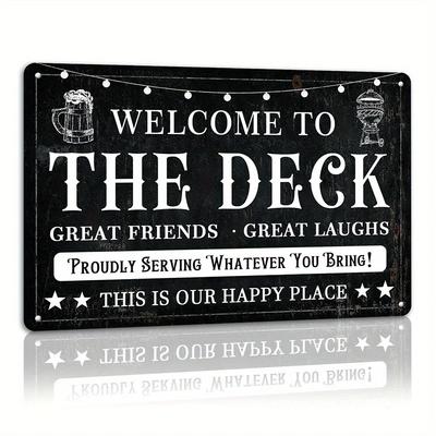 1 Pc Welcome To the Deck Metal Sign Backyard Accessories Decoration Outdoor Vintage Metal Sign Farmhouse Parts Patio