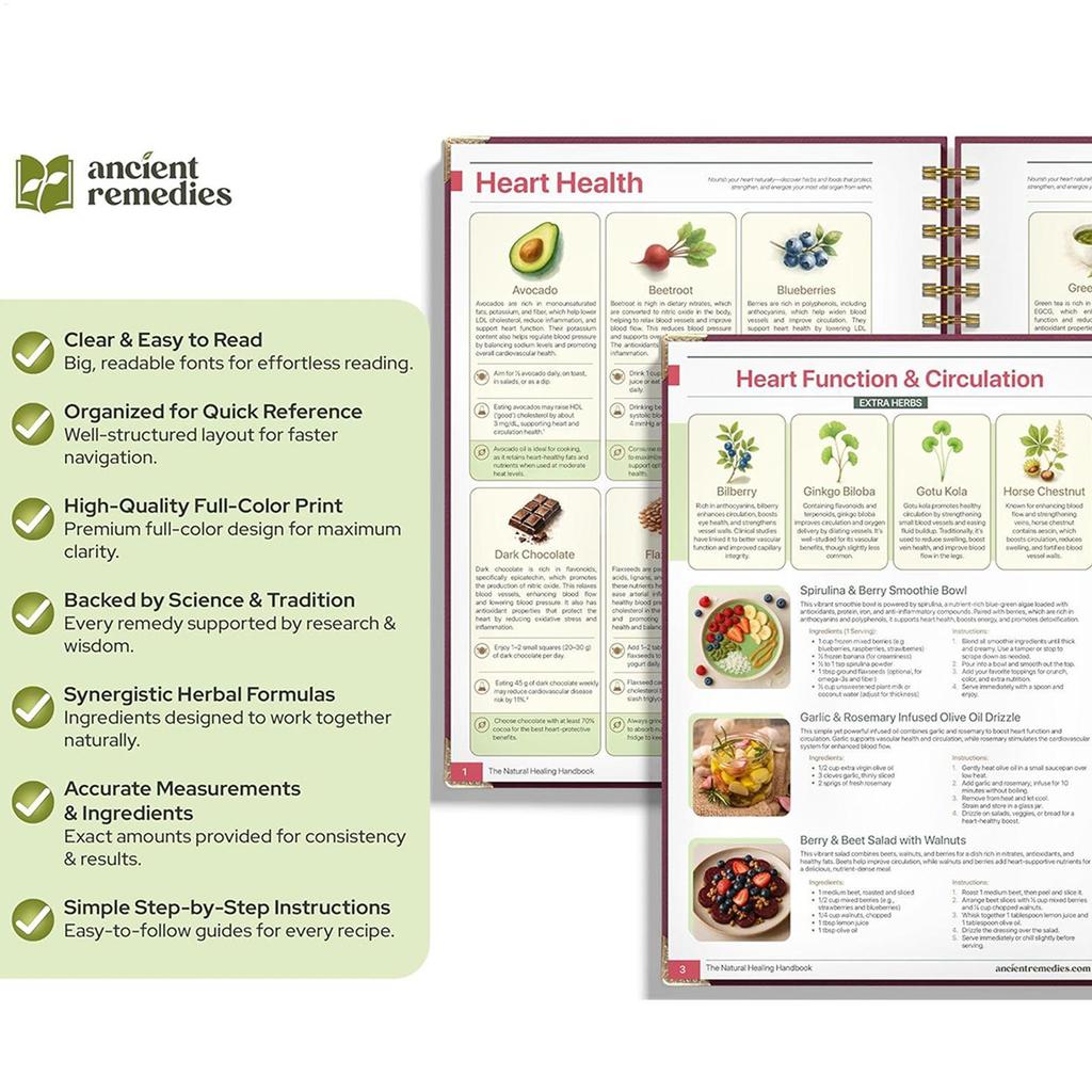 250x176x10mm Human Health Guide Book Plant Theme Eating Recipe Spiral Binding Natural Book for Family Adult Elderly Chef Study