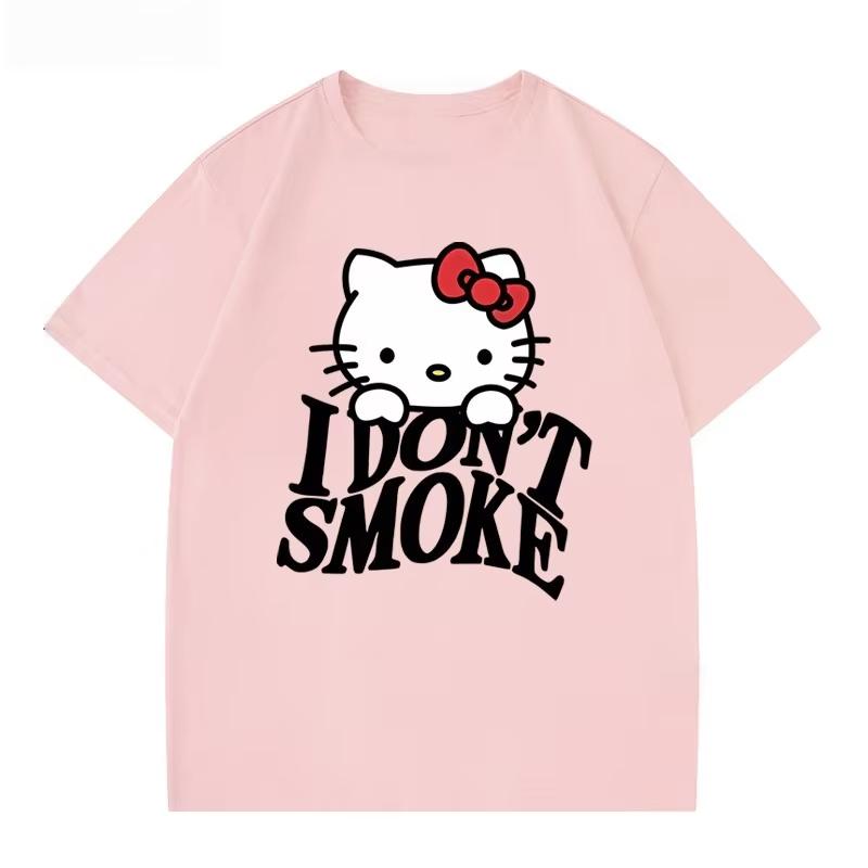 

2026 Summer HelloKitty Cartoon Graphic Tee Casual Short Sleeve Cotton Tops for Adults Kids Lovely Kawaii Streetwear Style S